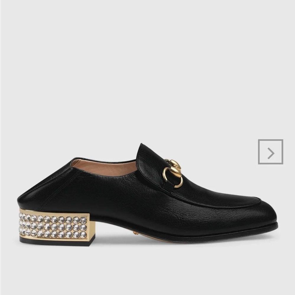 Black Leather Loafers with Gold Accents